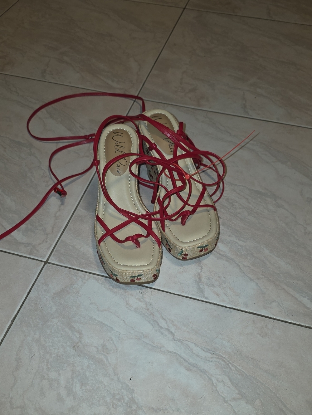 Wild Pair Red Lace-Up Espadrille Wedge Sandals